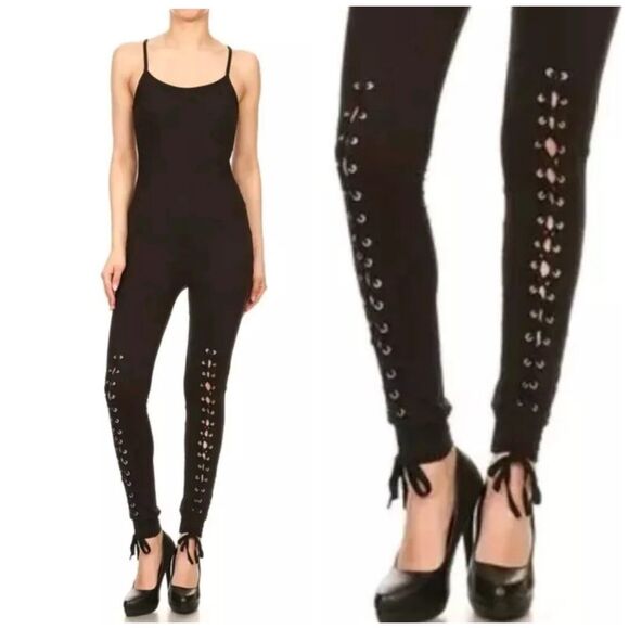 Unbranded Pants - Lace-up Black Buttery Soft Tank Stretch Jumpsuit Size Large XL